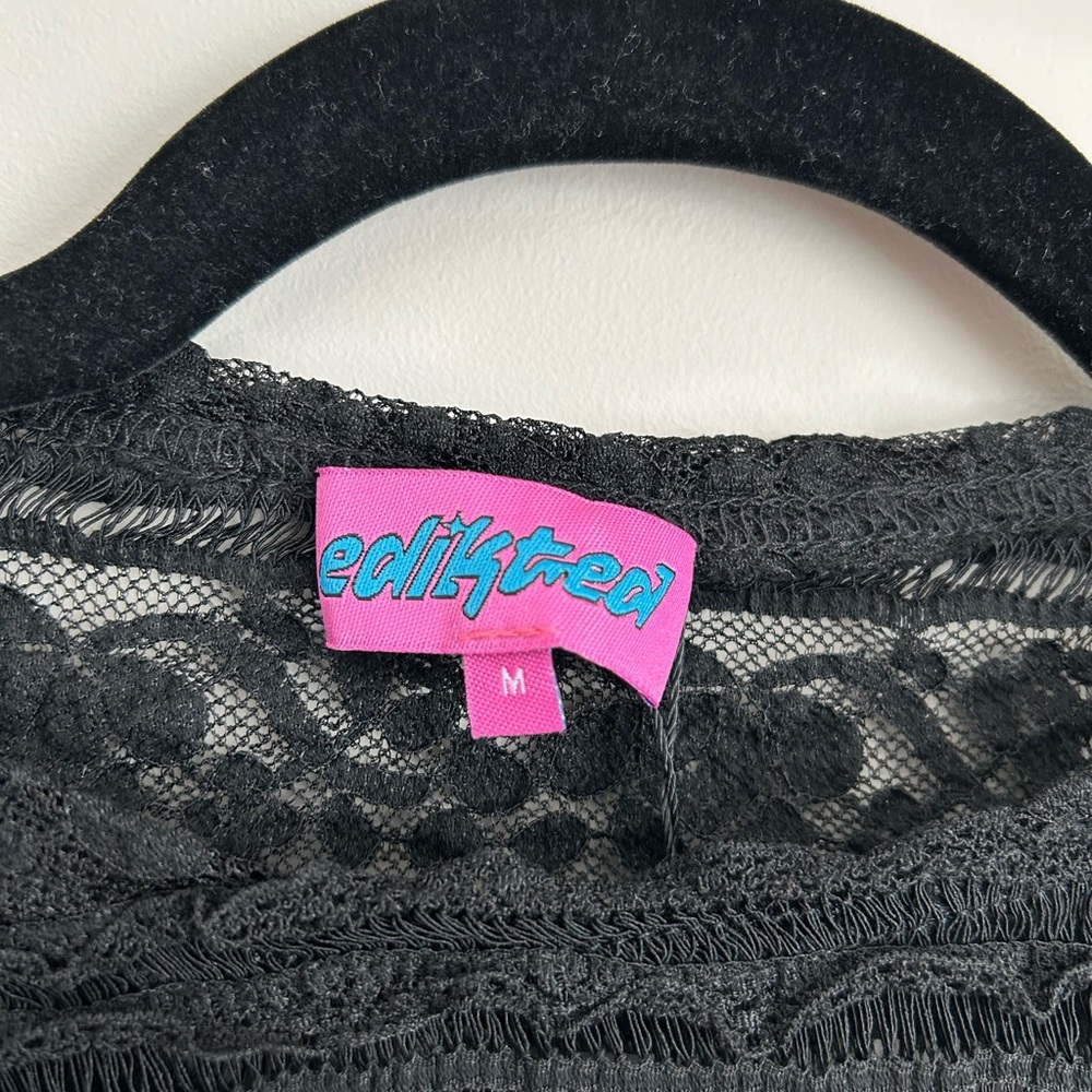 Edikted Black Sheer Lace Crop Top Medium Long Sleeve Y2K NWT Stretch - Picture 2 of 9